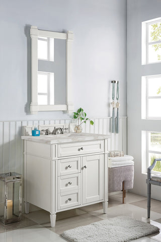 30 Inch Brittany Freestanding Vanity in Bright White / Victorian Silver Top