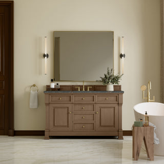 60 Inch Brookfield Freestanding Vanity in Pecan / Parisien Bleu Top