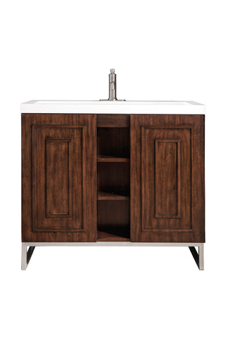 39.375 Inch Alicante' Freestanding Vanity in Mid-Century Acacia / White Glossy Top