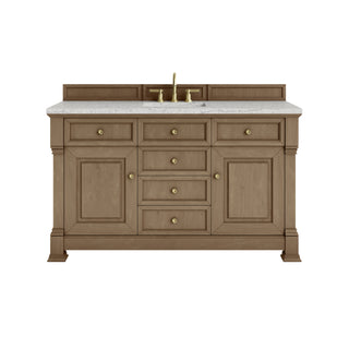 60 Inch Brookfield Freestanding Vanity in Pecan / Eternal Jasmine Pearl Top