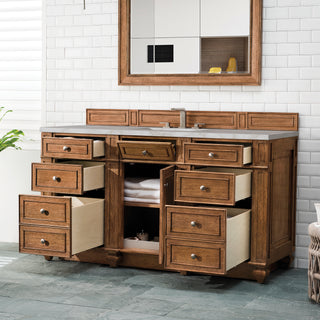 60 Inch Bristol Freestanding Vanity in Saddle Brown / Victorian Silver Top