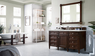 60 Inch Brittany Freestanding Vanity in Burnished Mahogany / Eternal Jasmine Pearl Top