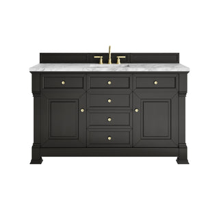 60 Inch Brookfield Freestanding Vanity in Black Onyx / Carrara White Top