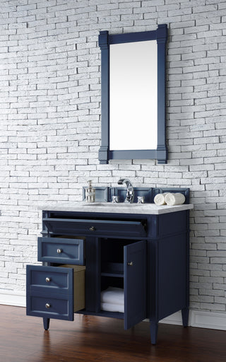 36 Inch Brittany Freestanding Vanity in Victory Blue / Carrara White Top