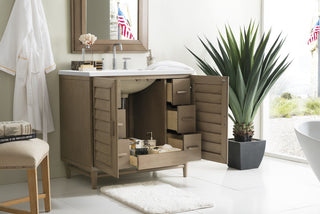 36 Inch Portland Freestanding Vanity in Whitewashed Walnut / White Zeus Top