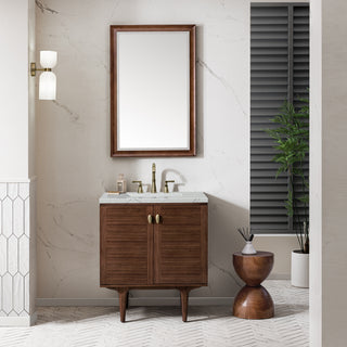 30 Inch Amberly Dual Mount Vanity in Mid-Century Walnut / Ethereal Noctis Top