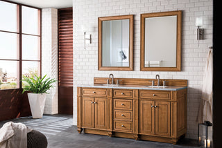 72 Inch Bristol Freestanding Vanity in Saddle Brown / Eternal Jasmine Pearl Top