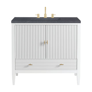 36 Inch Myrrin Freestanding Vanity in Bright White / Charcoal Soapstone Top