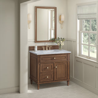 36 Inch Lorelai Freestanding Vanity in Mid-Century Walnut / Carrara White Top