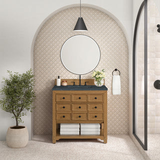 36 Inch Malibu Freestanding Vanity in Amber Birch / Charcoal Soapstone Top