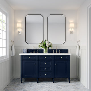 60 Inch Brittany Freestanding Vanity in Victory Blue / White Zeus Top