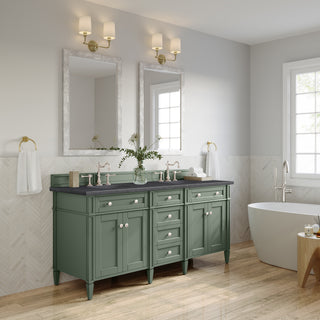 72 Inch Brittany Freestanding Vanity in Smokey Celadon / Charcoal Soapstone Top