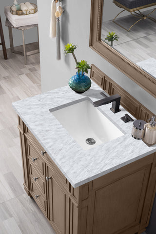 30 Inch Bristol Freestanding Vanity in Whitewashed Walnut / Carrara White Top