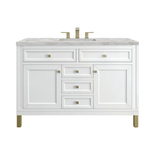48 Inch Chicago Freestanding Vanity in Glossy White / Victorian Silver Top