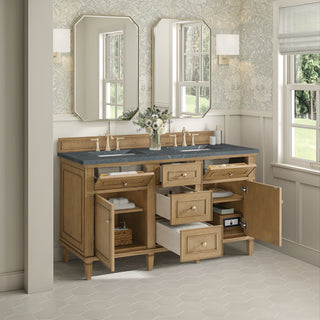 60 Inch Lorelai Freestanding Vanity in Light Natural Oak / Parisien Bleu Top