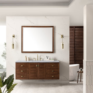 60 Inch Amberly Dual Mount Vanity in Mid-Century Walnut / Arctic Fall Top
