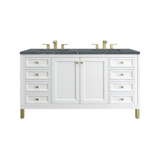 60 Inch Chicago Freestanding Vanity in Glossy White / Parisien Bleu Top