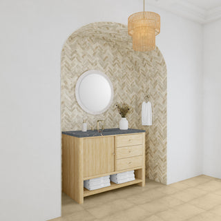 48 Inch Marigot Freestanding Vanity in Sunwashed Oak / Parisien Bleu Top