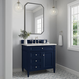 36 Inch Brittany Freestanding Vanity in Victory Blue / Victorian Silver Top