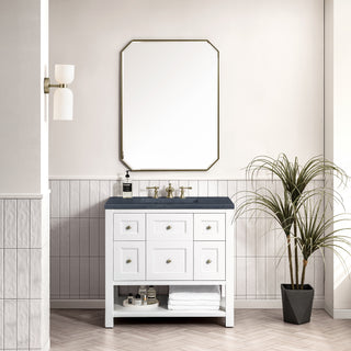 36 Inch Breckenridge Freestanding Vanity in Bright White / Charcoal Soapstone Top