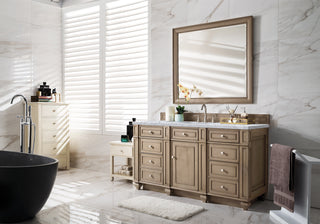 60 Inch Bristol Freestanding Vanity in Whitewashed Walnut / Carrara White Top
