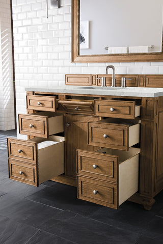 48 Inch Bristol Freestanding Vanity in Saddle Brown / Eternal Jasmine Pearl Top