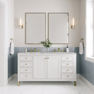 60 Inch Chicago Freestanding Vanity in Glossy White / Victorian Silver Top