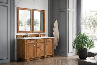 60 Inch Bristol Freestanding Vanity in Saddle Brown / Ethereal Noctis Top