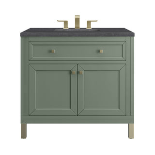36 Inch Chicago Freestanding Vanity in Smokey Celadon / Charcoal Soapstone Top