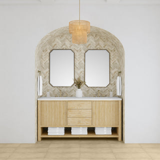 72 Inch Marigot Freestanding Vanity in Sunwashed Oak / White Zeus Top