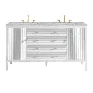 60 Inch Myrrin Freestanding Vanity in Bright White / Victorian Silver Top