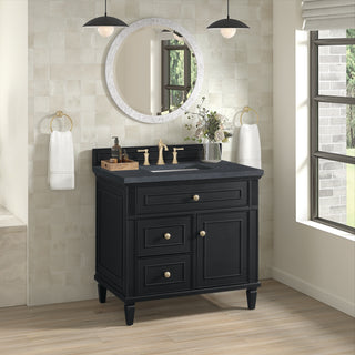 36 Inch Lorelai Freestanding Vanity in Black Onyx / Charcoal Soapstone Top