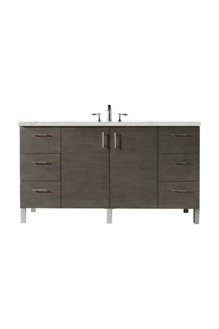 60 Inch Metropolitan Dual Mount Vanity in Silver Oak / Ethereal Noctis Top