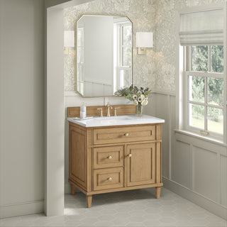36 Inch Lorelai Freestanding Vanity in Light Natural Oak / White Zeus Top