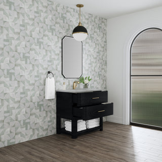 36 Inch Lucian Freestanding Vanity in Carbon Oak / Victorian Silver Top