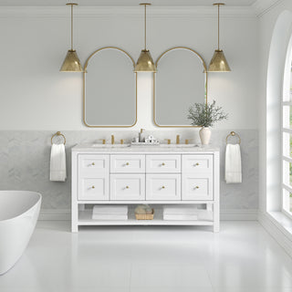 60 Inch Breckenridge Freestanding Vanity in Bright White / Eternal Jasmine Pearl Top