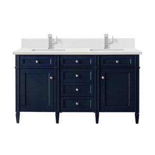60 Inch Brittany Freestanding Vanity in Victory Blue / White Zeus Top