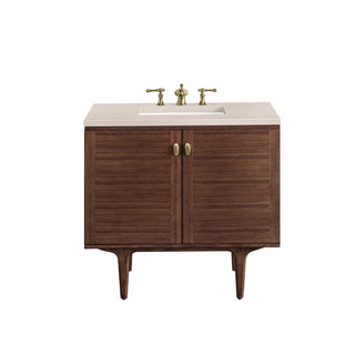 36 Inch Amberly Dual Mount Vanity in Mid-Century Walnut / Eternal Marfil Top