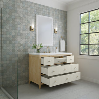 48 Inch Celeste Freestanding Vanity in Sunwashed Oak with Embossed Shagreen Drawer Fronts / White Zeus Top