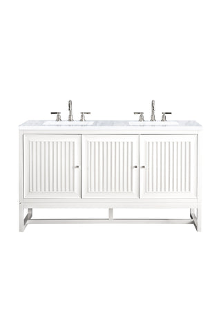 60 Inch Athens Dual Mount Vanity in Glossy White / Carrara White Top