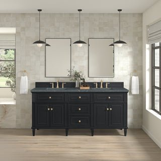72 Inch Lorelai Freestanding Vanity in Black Onyx / Parisien Bleu Top