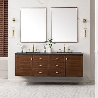 72 Inch Amberly Dual Mount Vanity in Mid-Century Walnut / Charcoal Soapstone Top