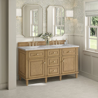 60 Inch Lorelai Freestanding Vanity in Light Natural Oak / Eternal Jasmine Pearl Top