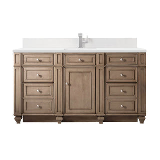 60 Inch Bristol Freestanding Vanity in Whitewashed Walnut / White Zeus Top
