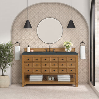 60 Inch Malibu Freestanding Vanity in Amber Birch / Charcoal Soapstone Top