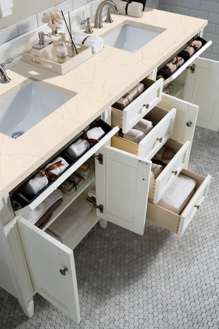 72 Inch Brittany Freestanding Vanity in Bright White / Eternal Marfil Top
