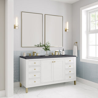 60 Inch Chicago Freestanding Vanity in Glossy White / Charcoal Soapstone Top