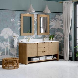 72 Inch Solene Freestanding Vanity in Seaside Oak / White Zeus Top
