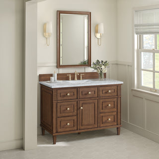 48 Inch Lorelai Freestanding Vanity in Mid-Century Walnut / Carrara White Top