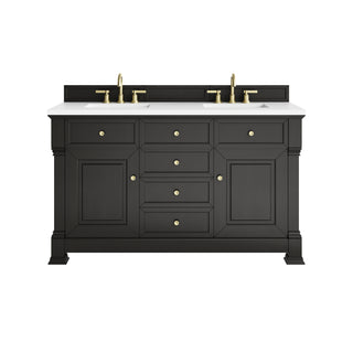 60 Inch Brookfield Freestanding Vanity in Black Onyx / White Zeus Top